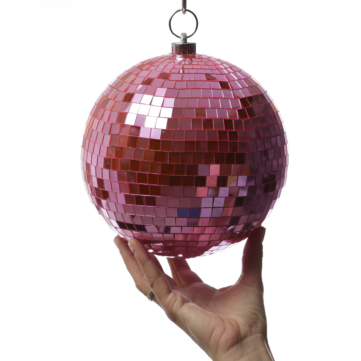 Spiegelkugel 20cm - Discokugel - Echtglas - 10x10mm Spiegel - hellrosa Spiegelkugel 20cm - Discokugel - Echtglas - 10x10mm Spiegel - hellrosa