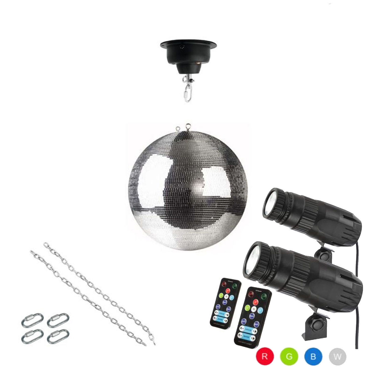 Spiegelkugel Komplettset - Discokugel, Motor, Pinspot, Montagematerial für Diskokugel - Mirrorball Set - Partyset Spiegelkugel Komplettset - Discokugel, Motor, Pinspot, Montagematerial für Diskokugel - Mirrorball Set - Partyset