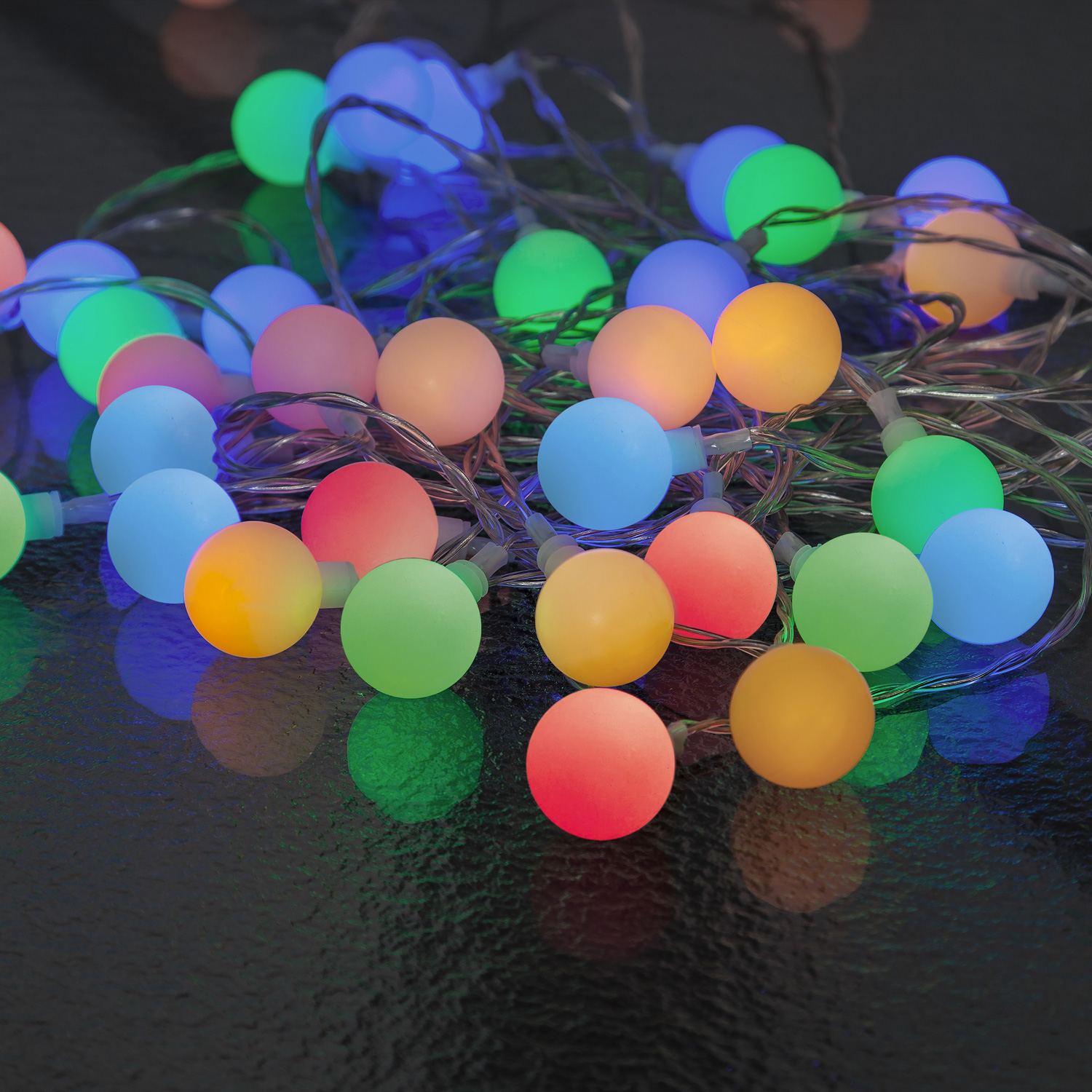 LED Lichterkette BERRY - 50 bunte, opale LED - L: 7,35m - transparentes Kabel - Outdoor