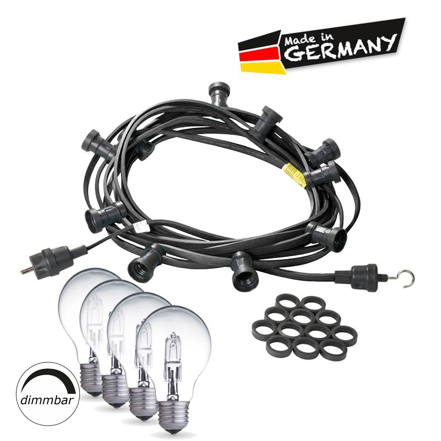 Illu-/Partylichterkette BLACKY 30m - Außenlichterkette schwarz - 30 dimmbare Halogenlampen