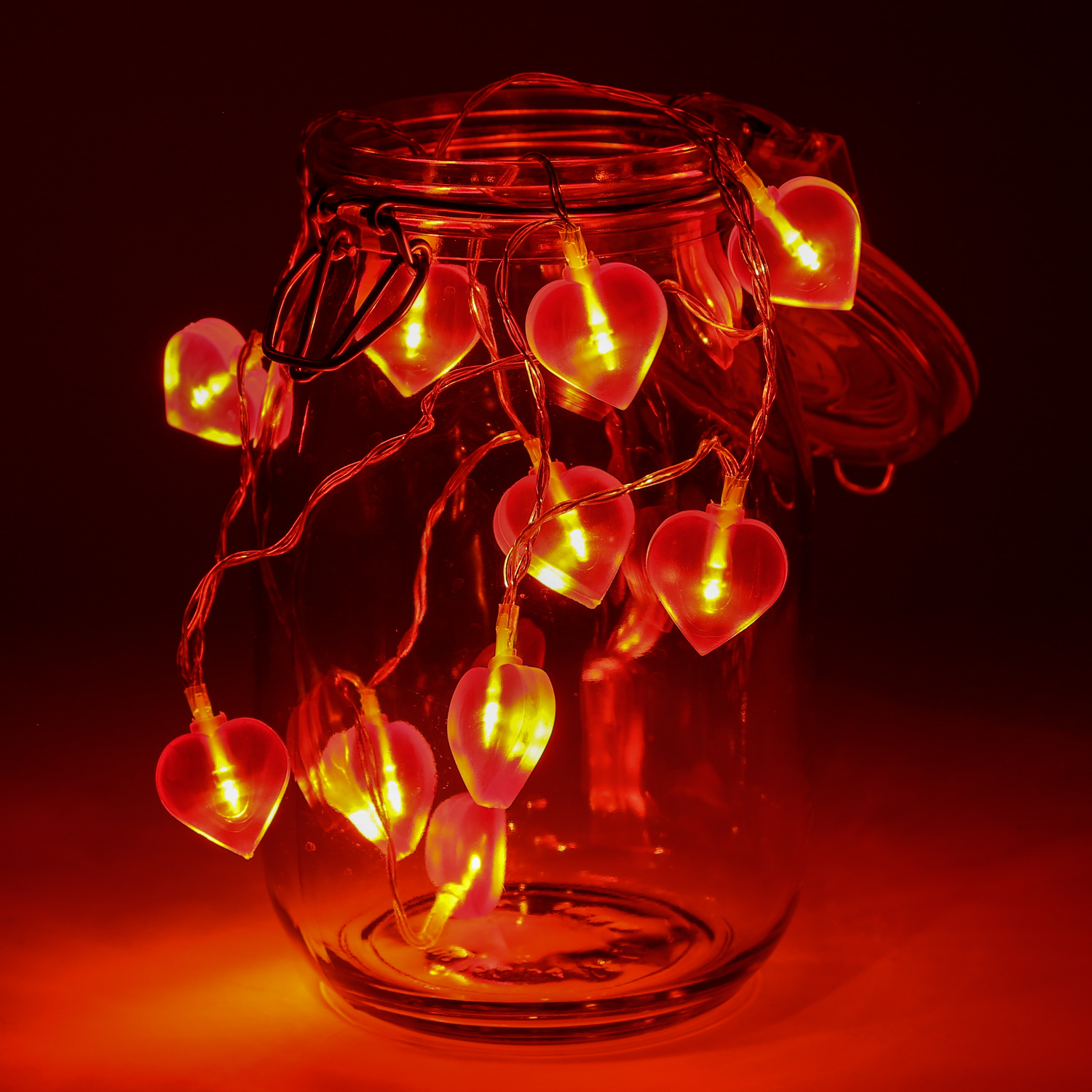 LED Lichterkette Herzen - 10 warmweiße LED - L: 90cm - Batteriebetrieb - rot LED Lichterkette Herzen - 10 warmweiße LED - L: 90cm - Batteriebetrieb - rot