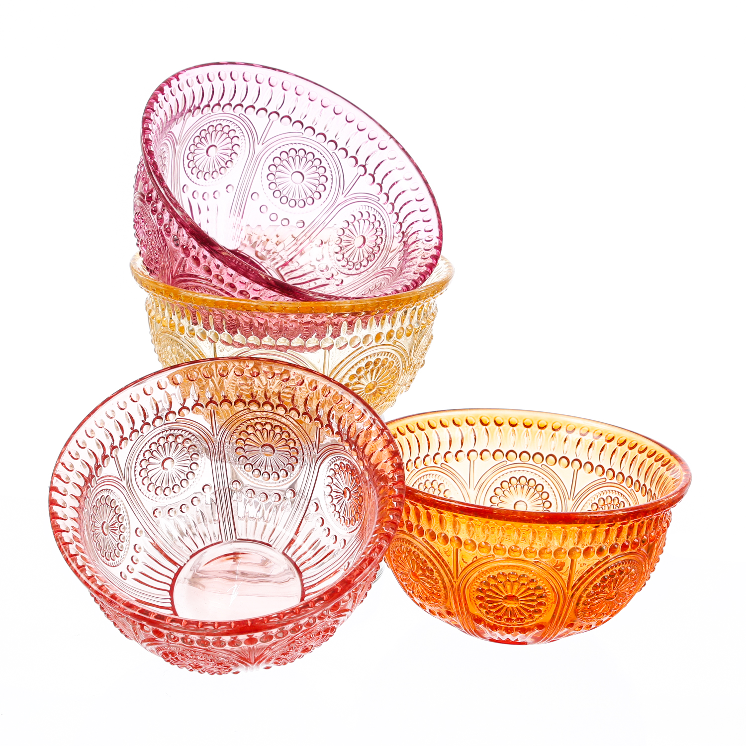 Glasschale Vintage mit Blumenmuster - Dessert/Snack Schüssel - D: 12,7cm - 210ml - Boho Stil - gelb