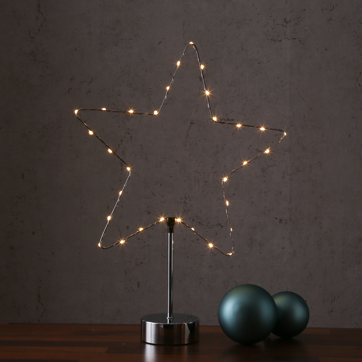 LED Dekoleuchte Herz/Stern - wechselbarer Aufsatz - H: 50cm - Batterie - Timmer - silber LED Dekoleuchte Herz/Stern - wechselbarer Aufsatz - H: 50cm - Batterie - Timmer - silber