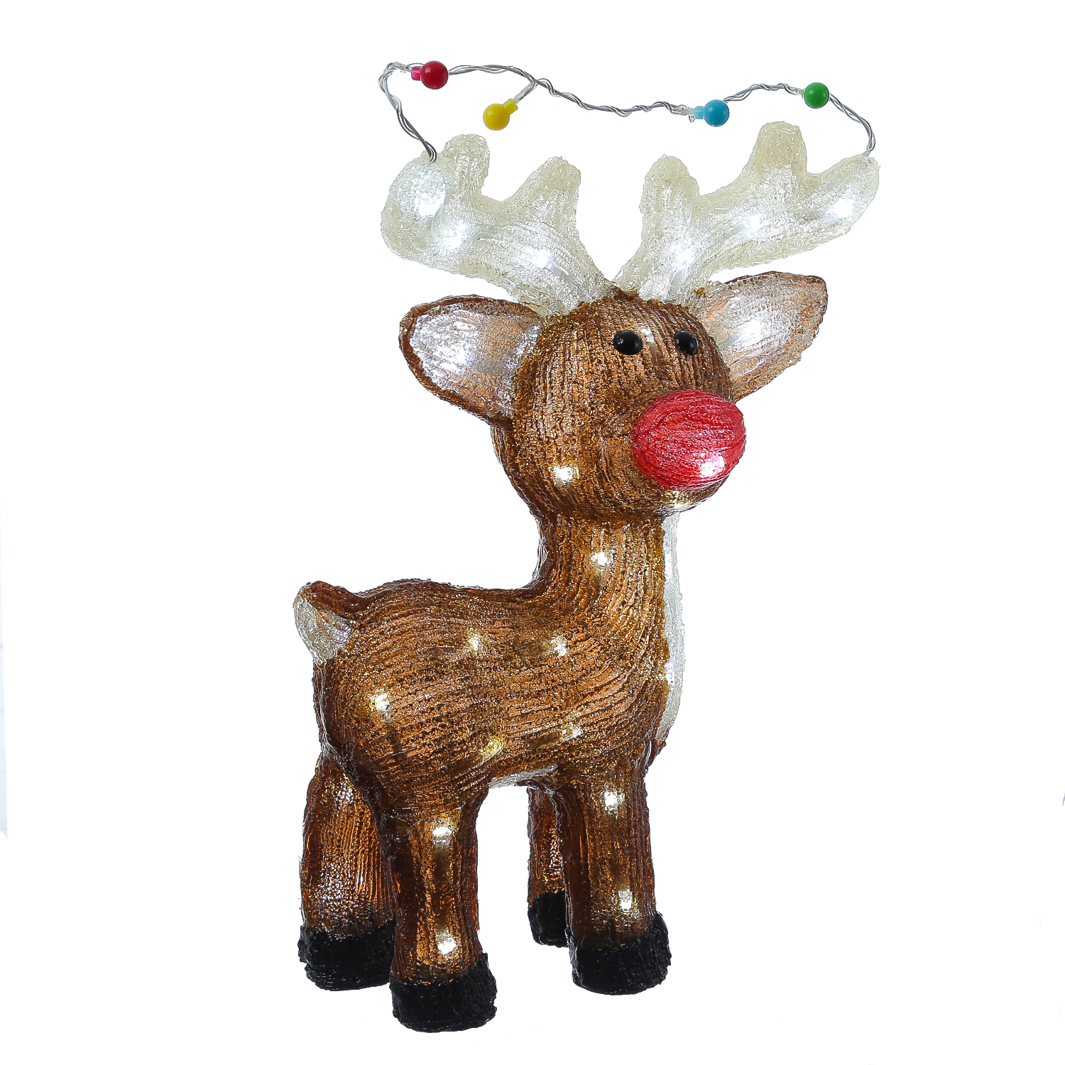 LED Rentier - Acryl Weihnachtsfigur - 48 kaltweiße LED - H: 47cm - mit Trafo - für Außen
