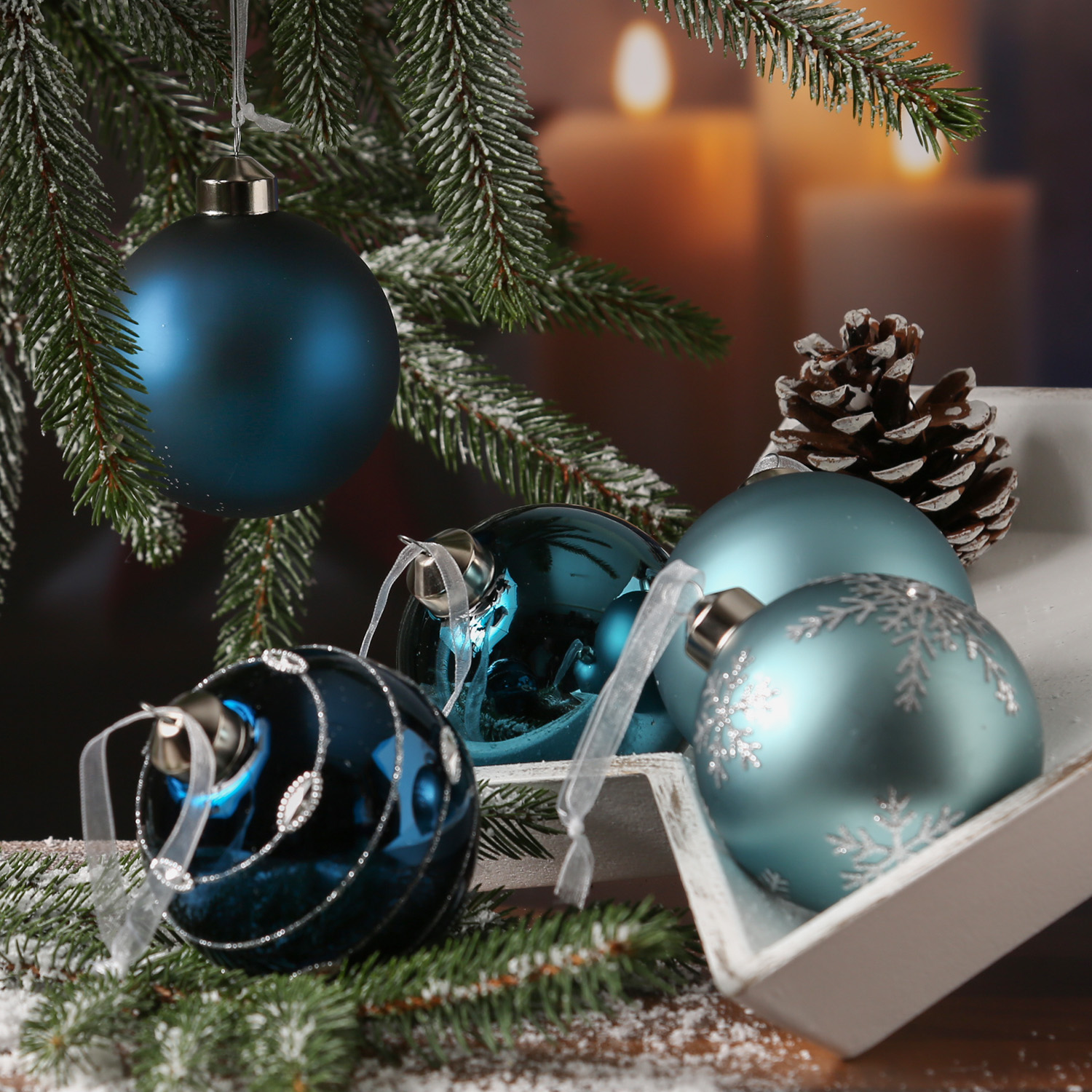 Christbaumkugel - Glas - D: 8cm - glänzend und matt - blau, dunkelblau - 6er Set