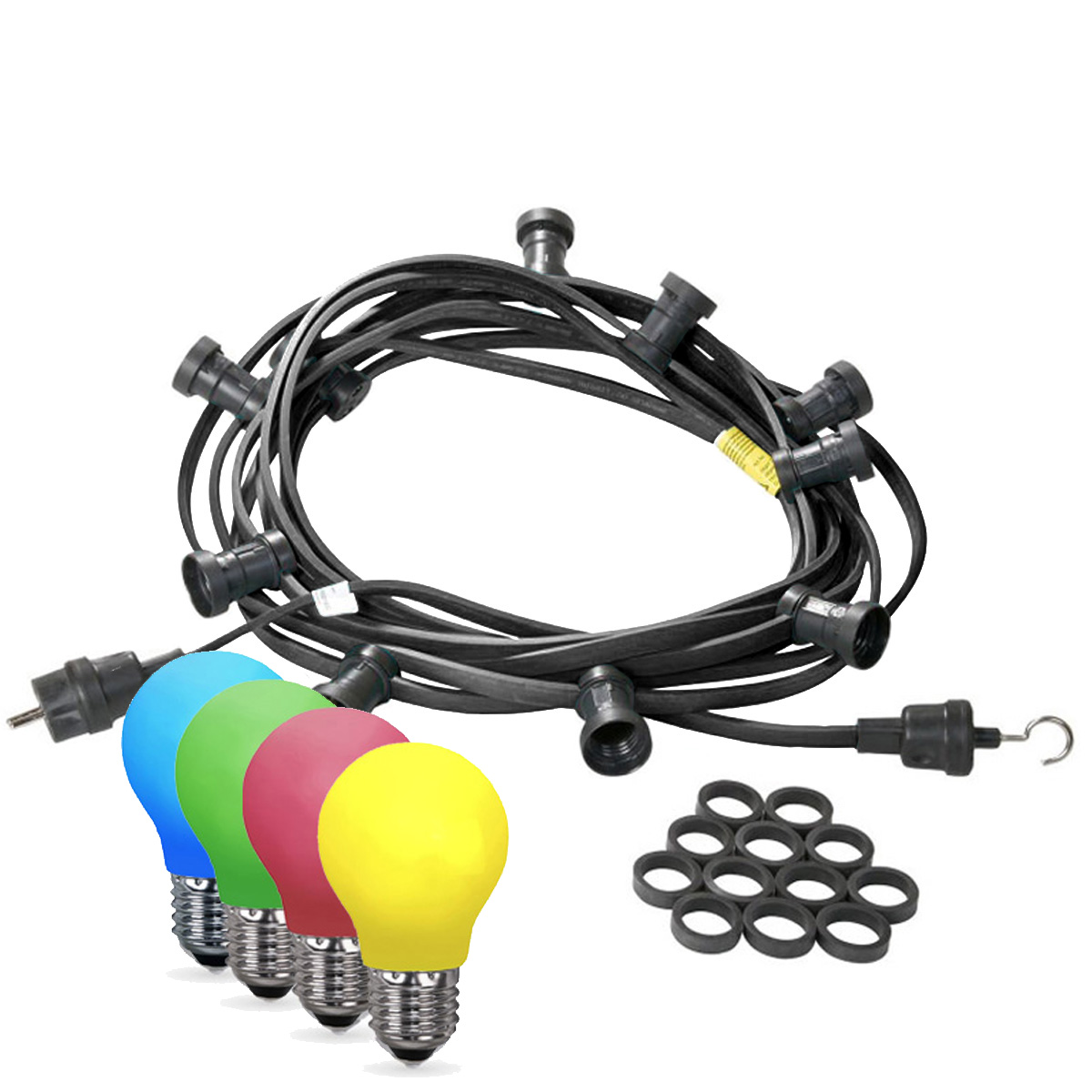 Illu-/Partylichterkette 50m - Außenlichterkette - Made in Germany - 50 x bunte LED Tropfenlampe Illu-/Partylichterkette 50m - Außenlichterkette - Made in Germany - 50 x bunte LED Tropfenlampe