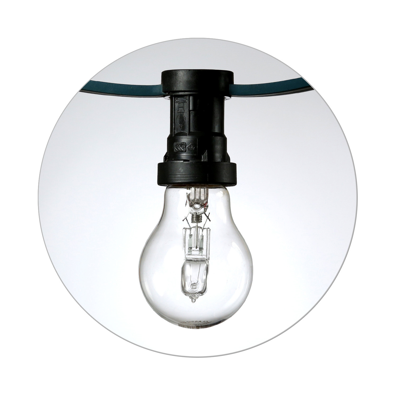 Illu-/Partylichterkette 40m - Außenlichterkette schwarz - Made in Germany - 60 weiße Halogenlampen (28W)