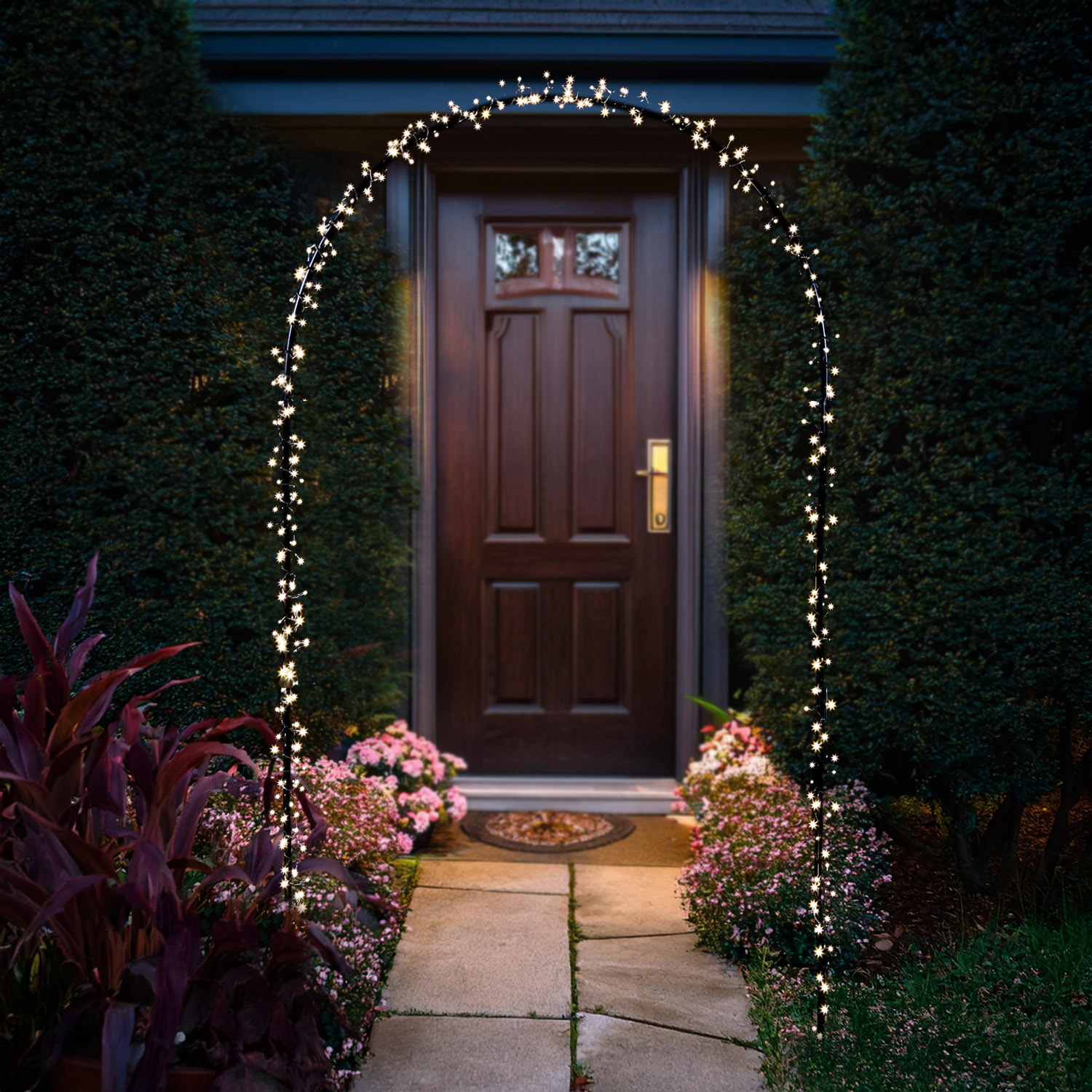 LED Türbogen - 500 warmweiße LED - H: 2,3m - B: 1,3m - 8 Funktionen - Außentrafo - schwarz LED Türbogen - 500 warmweiße LED - H: 2,3m - B: 1,3m - 8 Funktionen - Außentrafo - schwarz