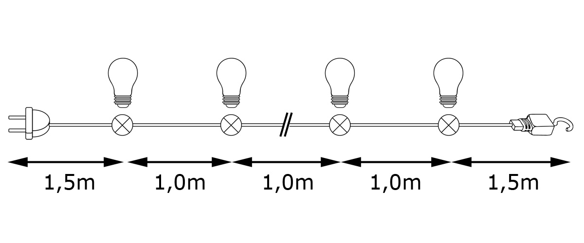 ILLU-Lichterkette BLACKY - 20m - 20xE27 | IP44 | warmweiße EDISON LED Filamentlampen | SATISFIRE