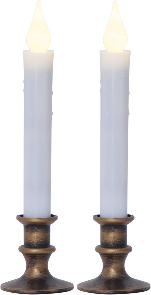 LED-Kerzen "Mette" - antik-bronzener Standfuß - warmweiße LED - H: 23cm - Batterie - Timer - 2er Set
