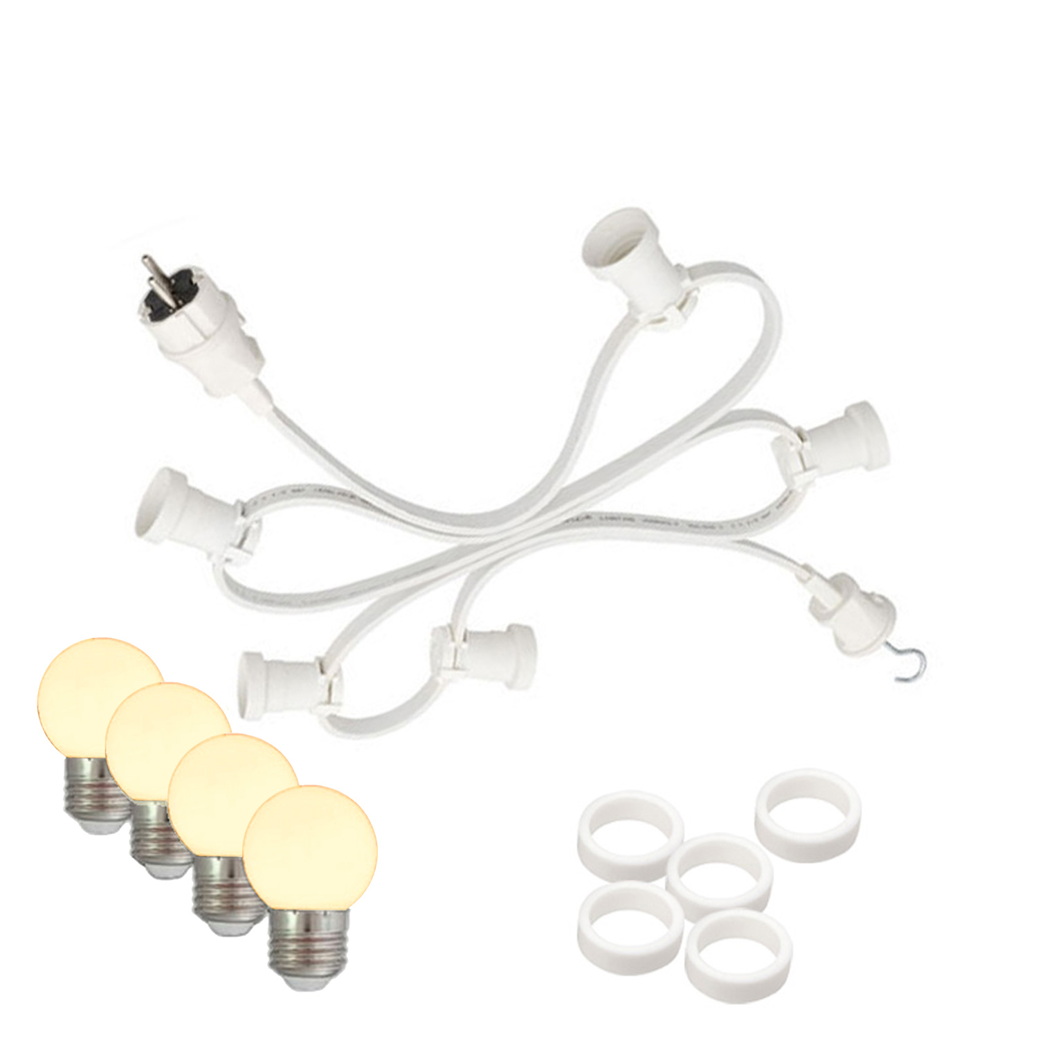 Illu-/Partylichterkette 5m - Außenlichterkette weiß - Made in Germany 5 warmweiße LED Kugellampen Illu-/Partylichterkette 5m - Außenlichterkette weiß - Made in Germany 5 warmweiße LED Kugellampen