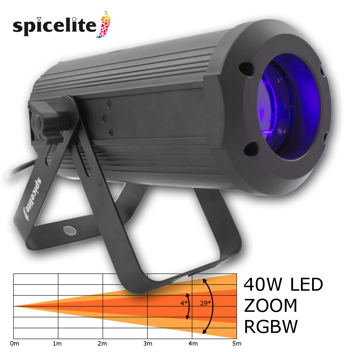 ACE-PAR-40-zoom - starker 40W Punktstrahler mit motorischem Zoom, DMX, 4° bis 29° Zoom Range, RGBW OSRAM LED Chip - Farbwechsel