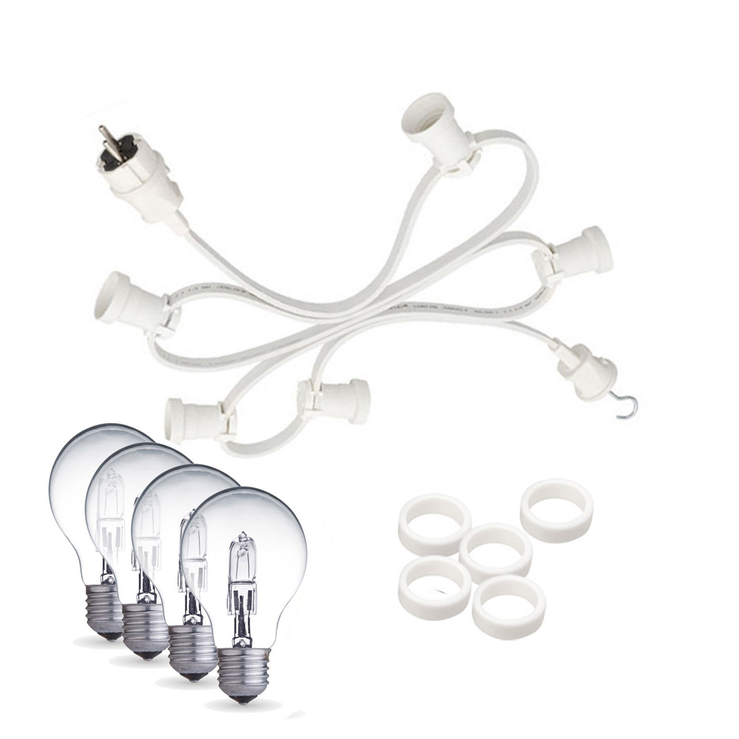 Illu-/Partylichterkette 40m - Außenlichterkette weiß - Made in Germany- 60 dimmbare Halogenlampen