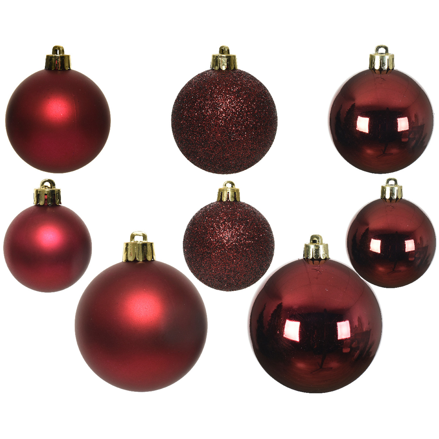 Christbaumkugel - Weihnachtsbaumkugel - bruchfest - glänzend matt glitzernd - weinrot - 26er Set