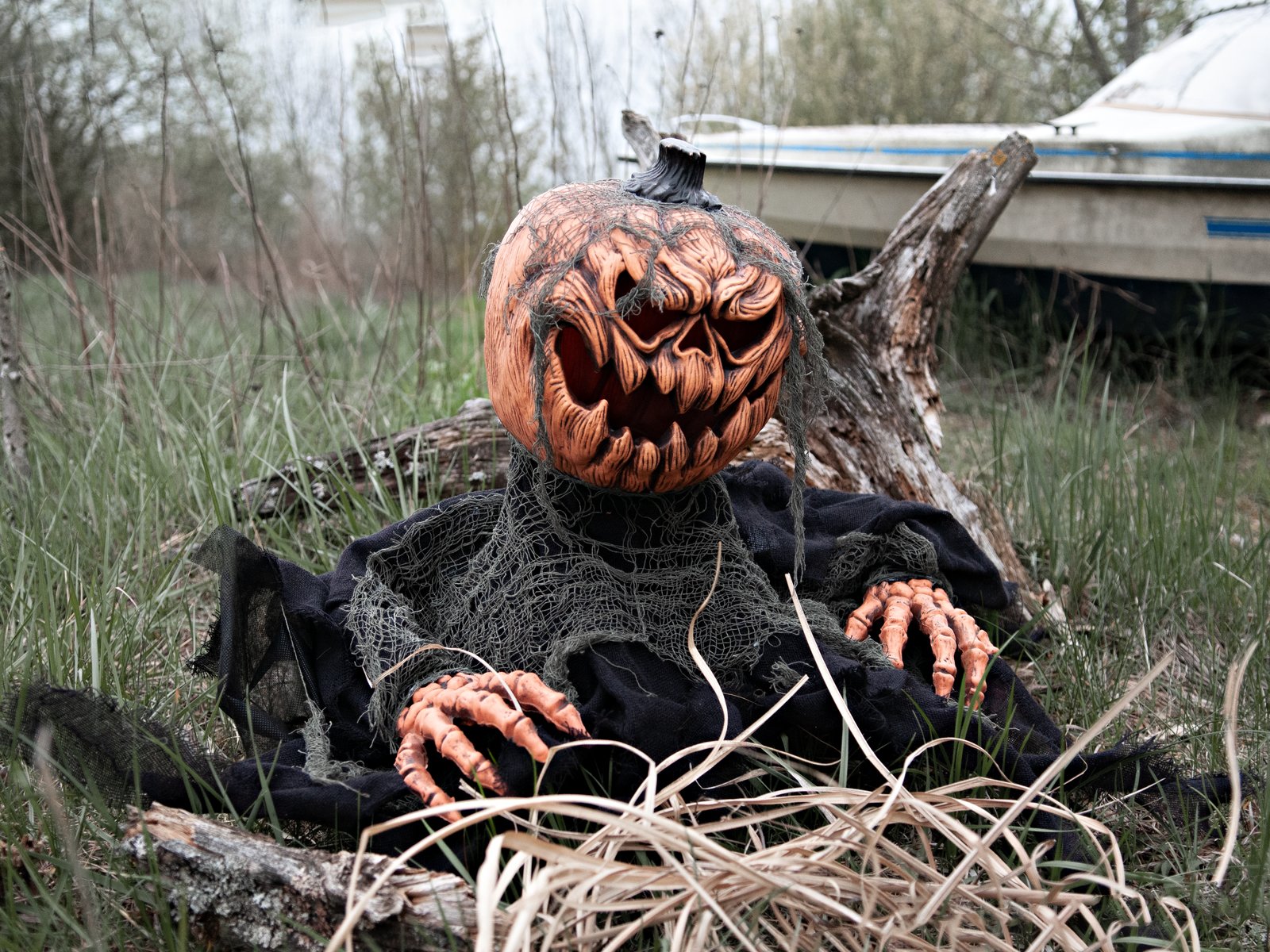 Kürbismonster - bewegte 50cm Halloween Figur mit Licht und Geräuscheffekten - Sensor