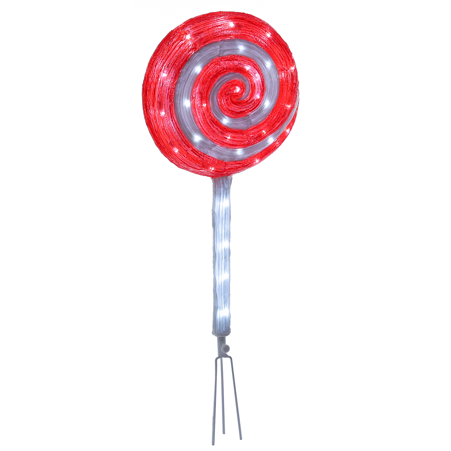 LED Lolli - Acryl Weihnachtsdeko - 60 kaltweiße LED - H: 70cm - Timer - mit Trafo - für Außen