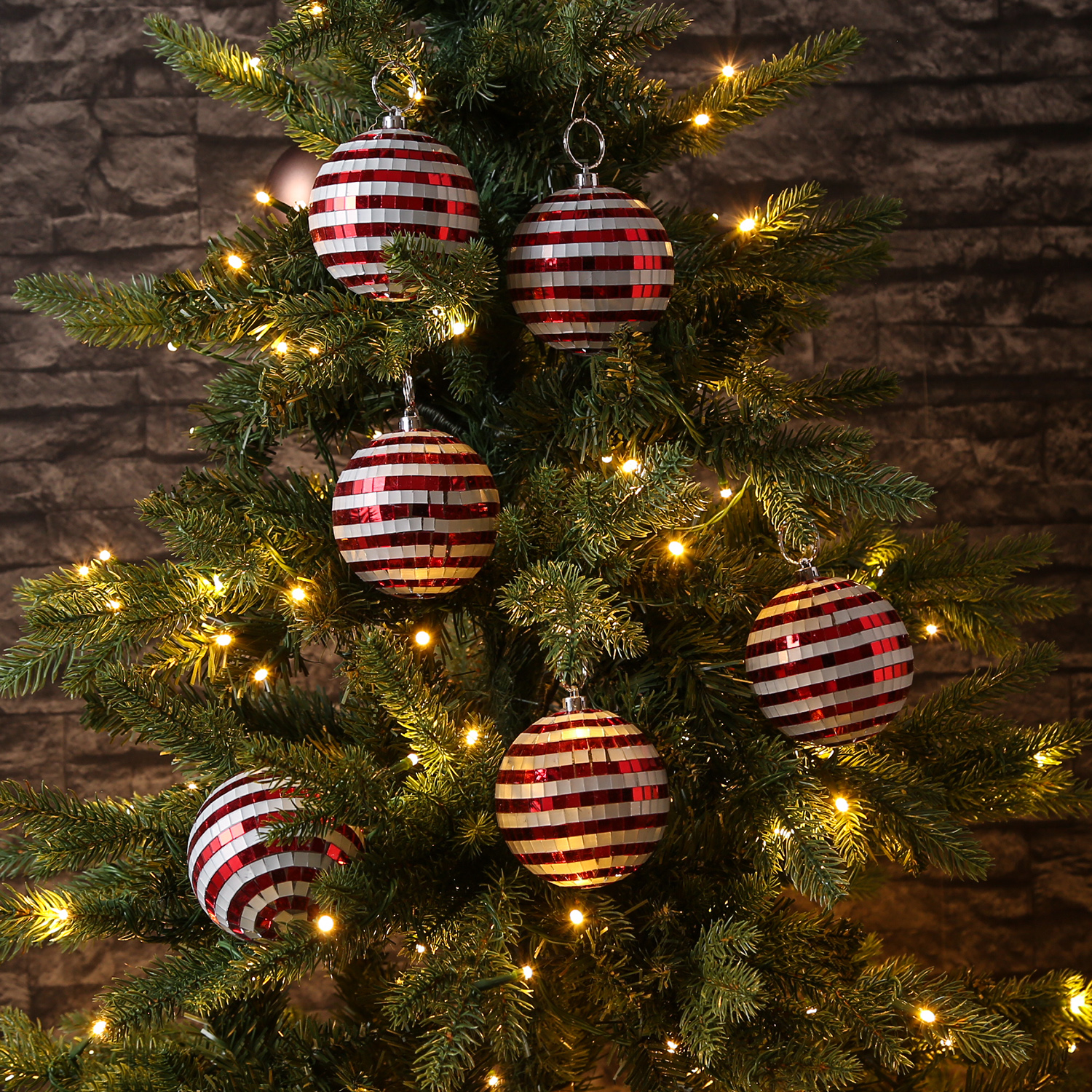 Christbaumschmuck Discokugel - Spiegelkugel - Weihnachtskugel - D: 8cm - rot, weiß