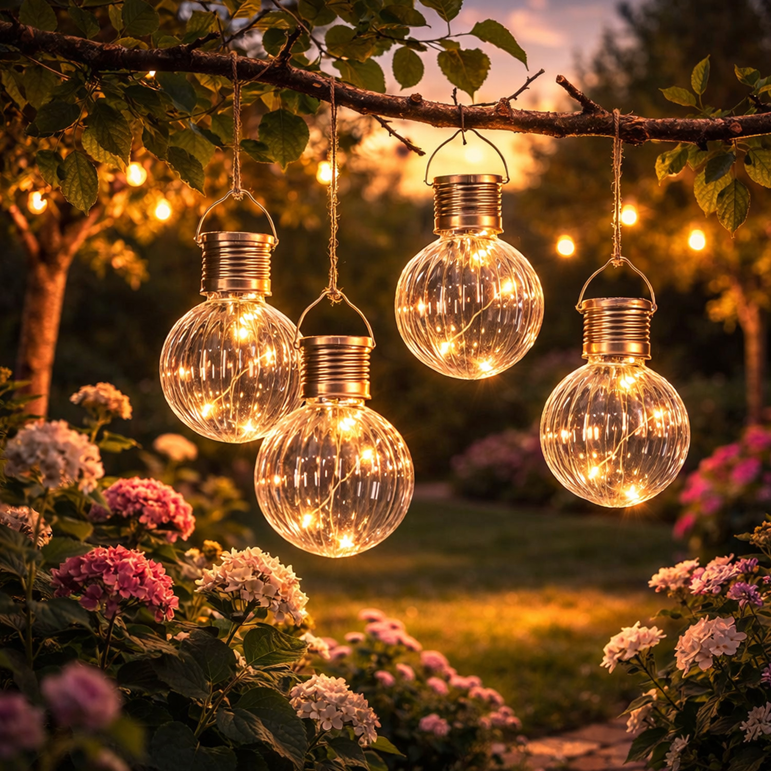 LED Solar Glühbirne GLOW - Kugelleuchte - 4 warmweiße LED Drahtlichterkette - H: 11cm, D: 8cm - klar