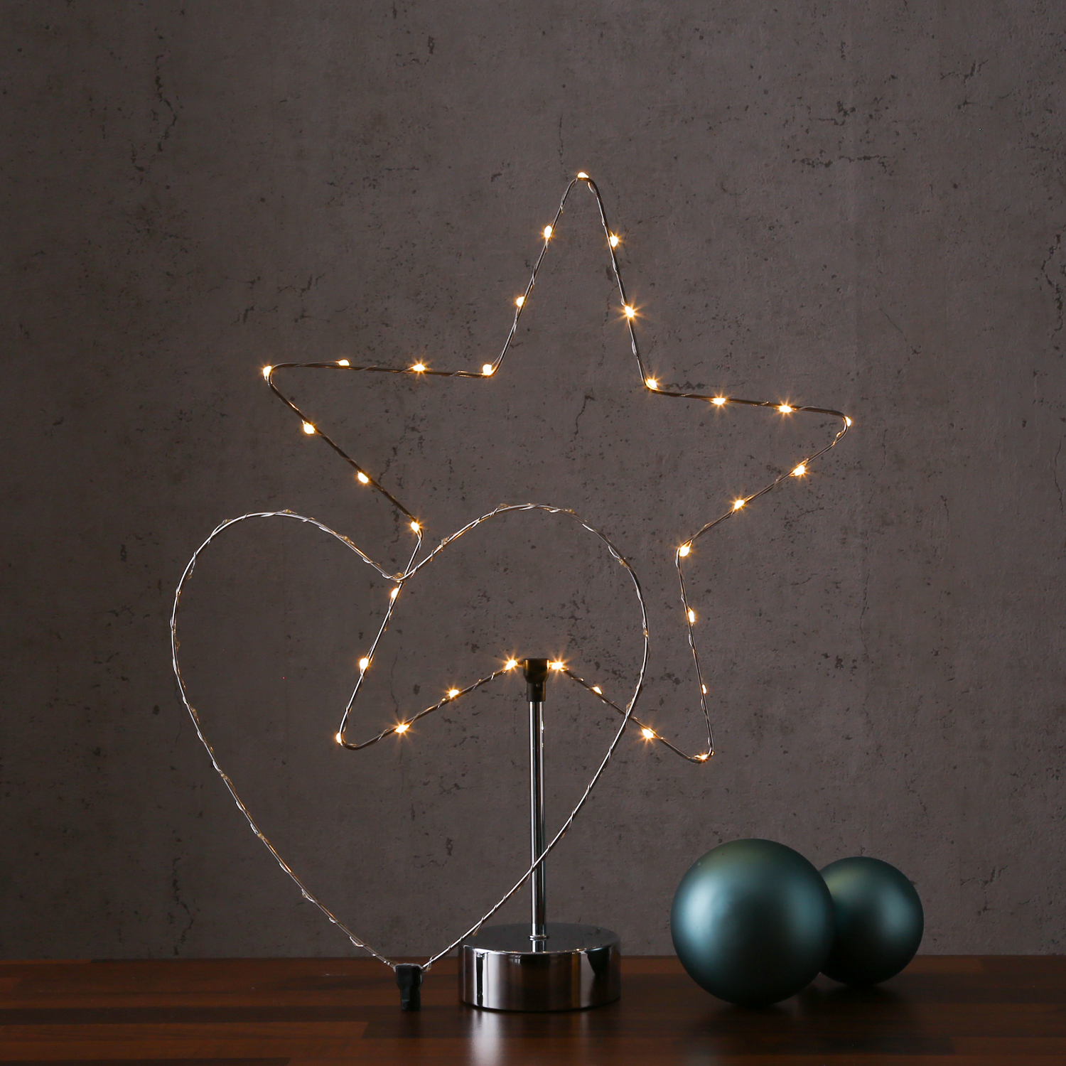 LED Dekoleuchte Herz/Stern - wechselbarer Aufsatz - H: 50cm - Batterie - Timmer - silber LED Dekoleuchte Herz/Stern - wechselbarer Aufsatz - H: 50cm - Batterie - Timmer - silber