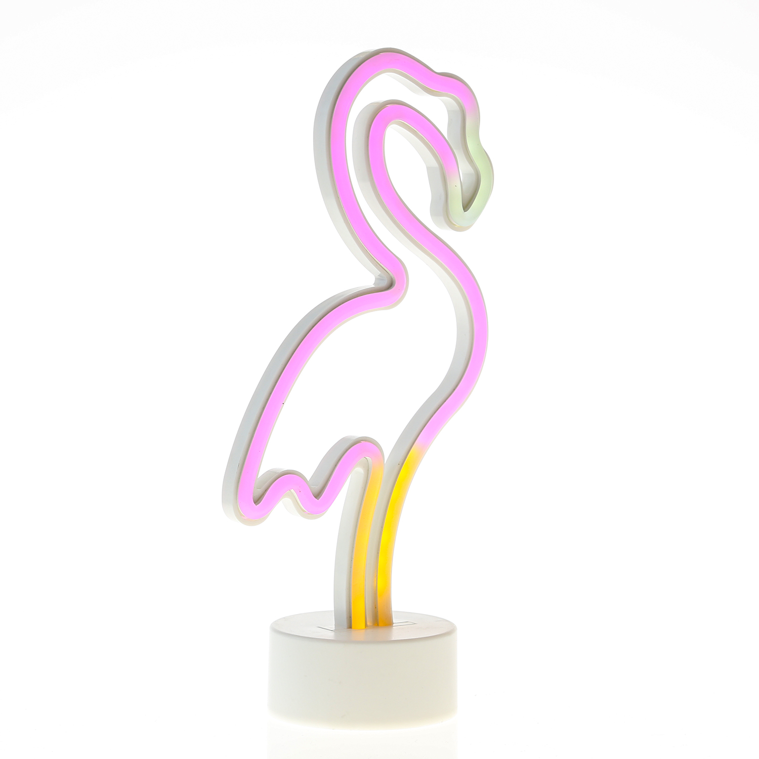 LED NEON Figur FLAMINGO - Dekoleuchte - H: 30cm - Batterie oder USB Betrieb - stehend - pink/gelb