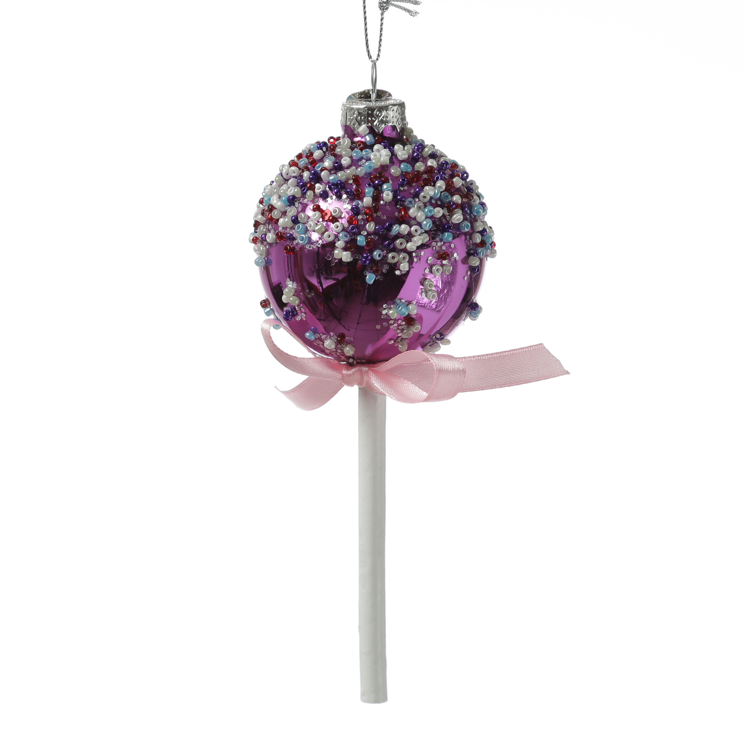 Weihnachtsbaumschmuck Lolli - mit Perlen verziert - Glas - Christbaumschmuck - H: 16cm - lila