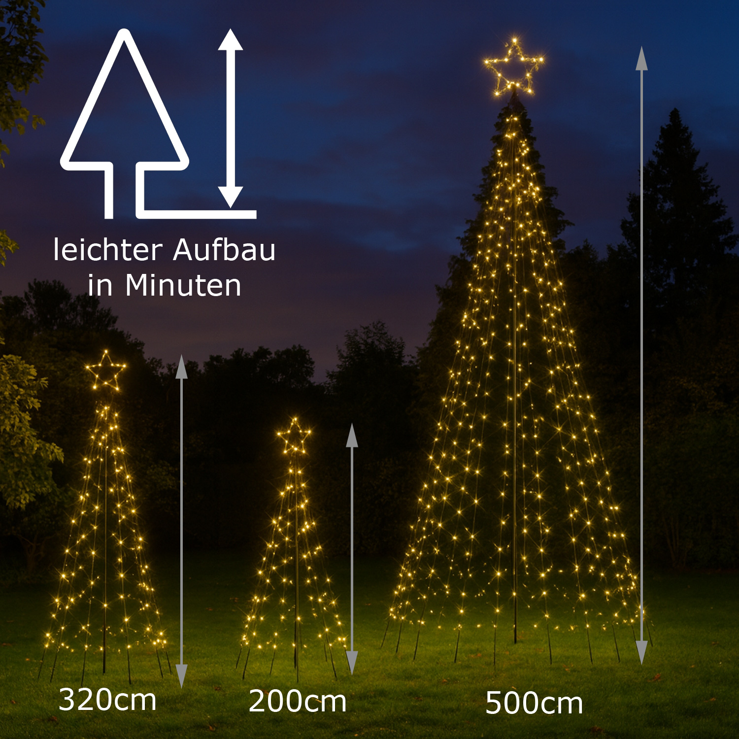 LED Lichterbaum mit Sternspitze - LED Baum outdoor - 836 funkelnde bernstein LED - H: 5m - Timer LED Lichterbaum mit Sternspitze - LED Baum outdoor - 836 funkelnde bernstein LED - H: 5m - Timer