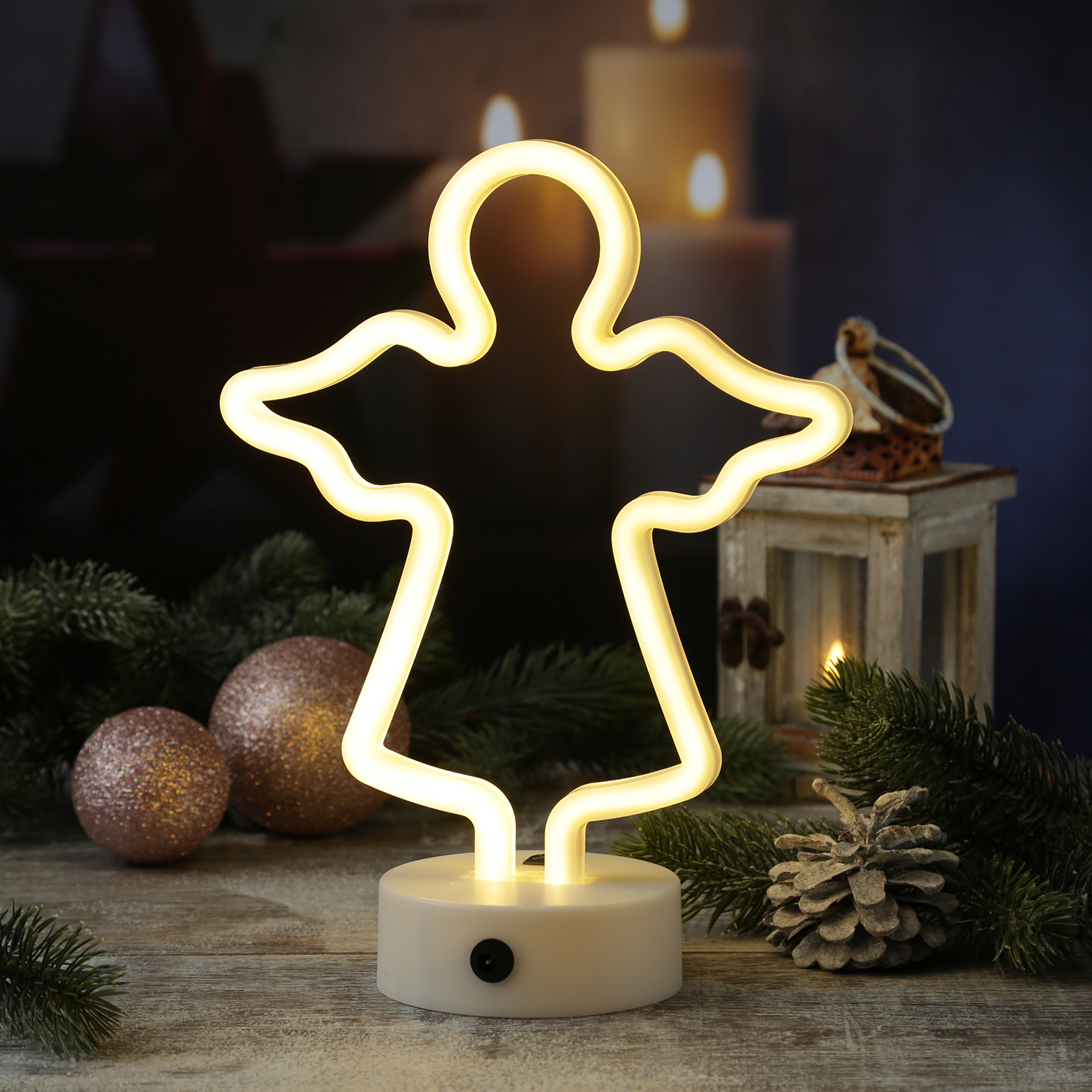 LED NEON Figur ENGEL - Neonlicht - H: 28cm - Batterie oder USB Betrieb - stehend