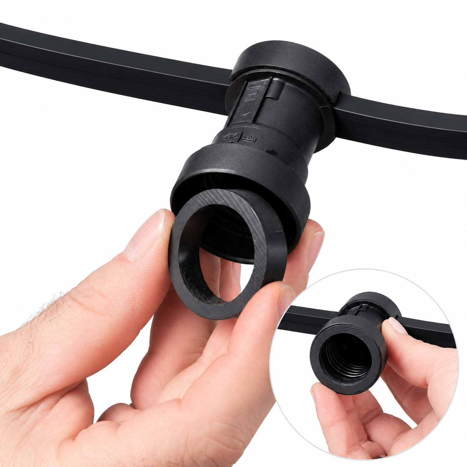 ILLU-Lichterkette BLACKY - 30m - 30xE27 | IP44 | kleine bruchfeste Tropfenlampen hellweiß | SATISFIRE