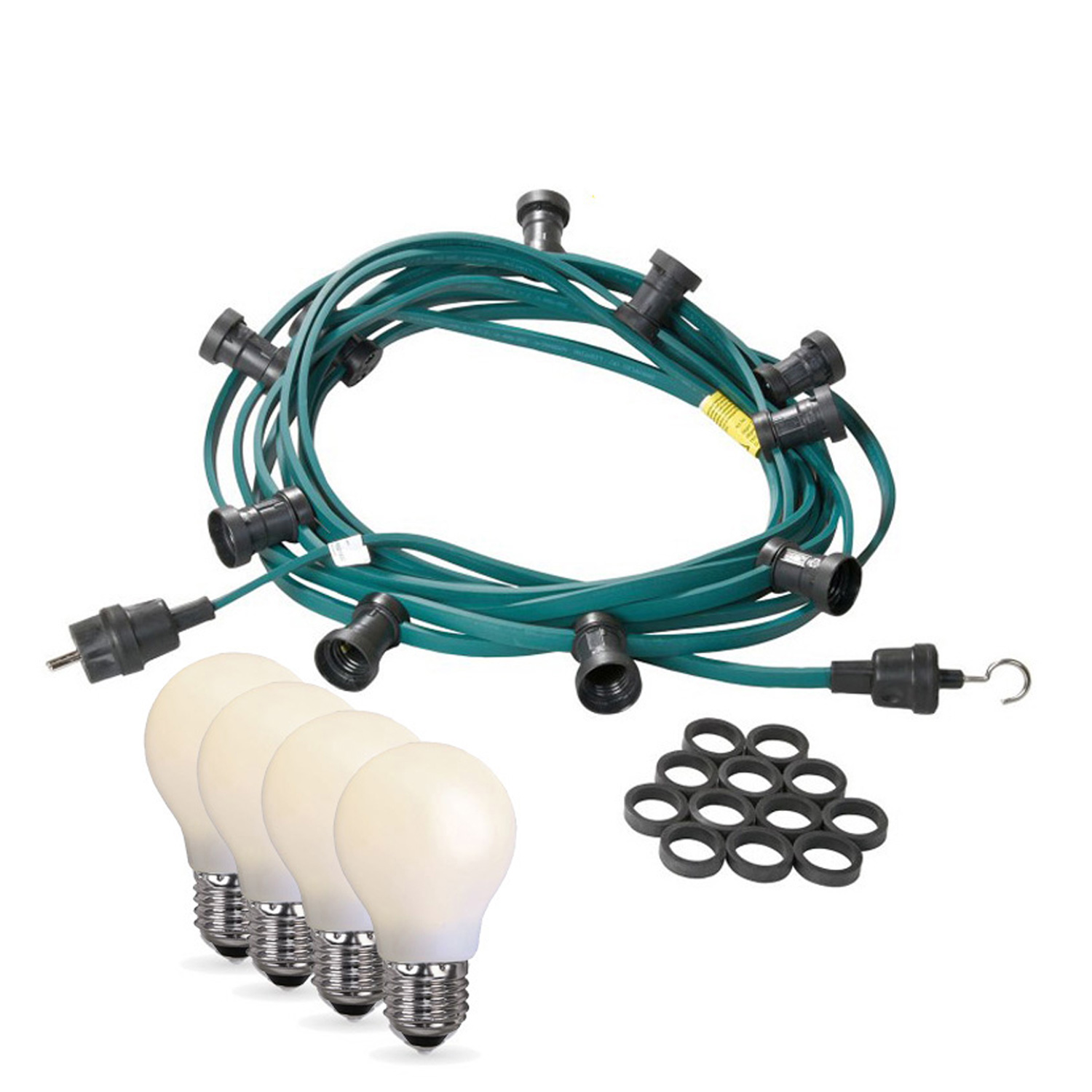 Illu-/Partylichterkette 10m - Außenlichterkette grün - Made in Germany - 20 opale LED Tropfenlampen Illu-/Partylichterkette 10m - Außenlichterkette grün - Made in Germany - 20 opale LED Tropfenlampen