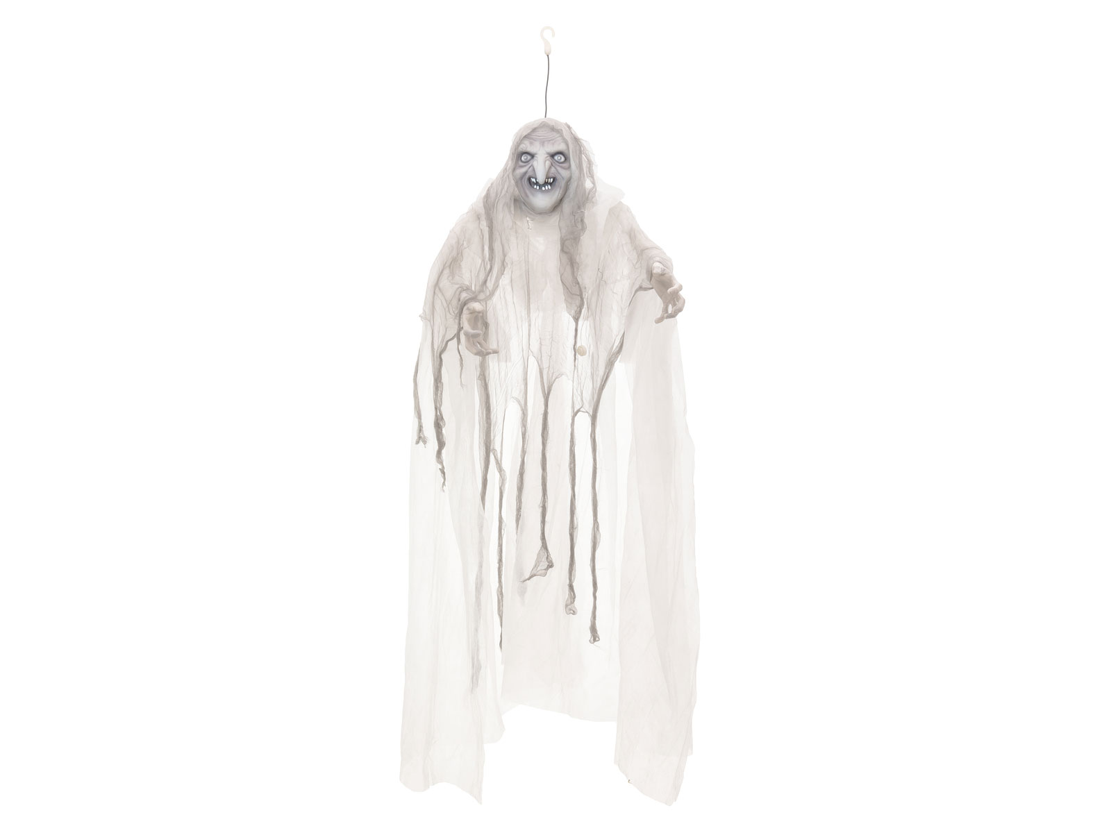 Weiße Hexe, bewegt mit Licht und Geräuschen - Halloween Figur zum Hängen 170x50x20cm Weiße Hexe, bewegt mit Licht und Geräuschen - Halloween Figur zum Hängen 170x50x20cm