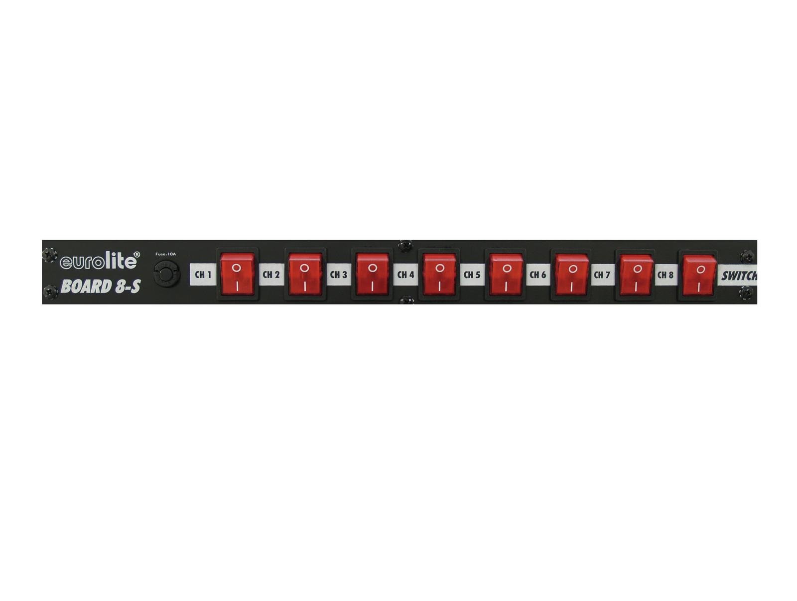 Schaltboard mit 8 beleuchteten Schaltern - 19" Einbau möglich - mit IEC Kaltgeräten-Ausgängen