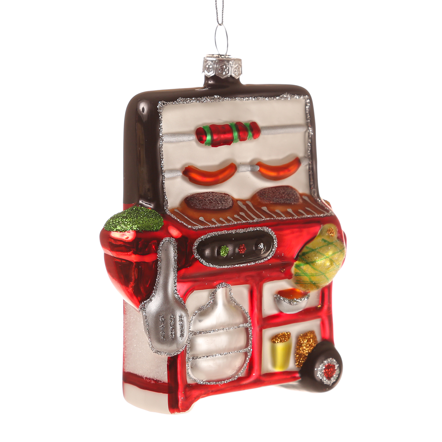 Weihnachtsbaumschmuck GRILL - Glas - inkl. Aufhänger - matt und glitzernd - H: 12,4cm - rot