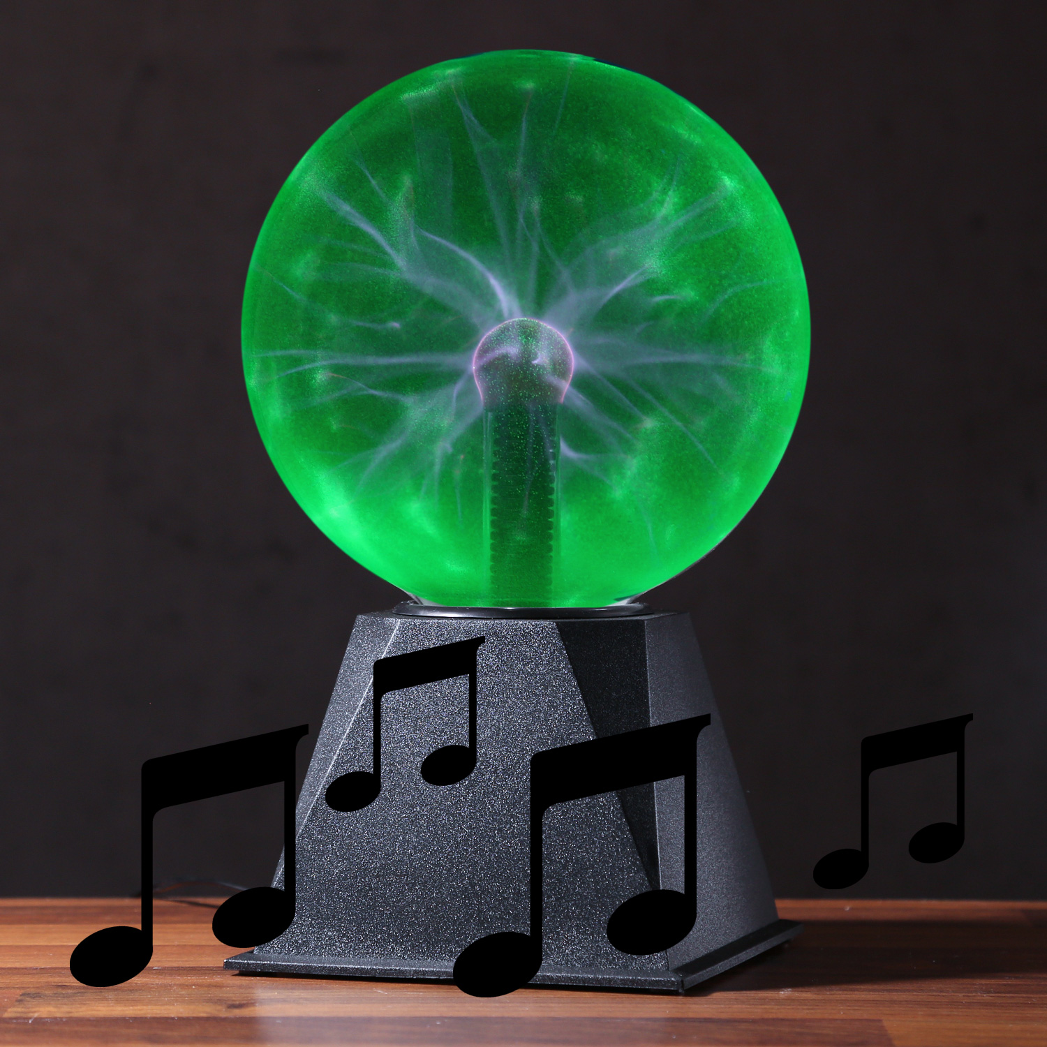 Plasmakugel zuckend- grüne Blitz-Show Automatikbetrieb oder Musiksteuerung - 15cm Kugel