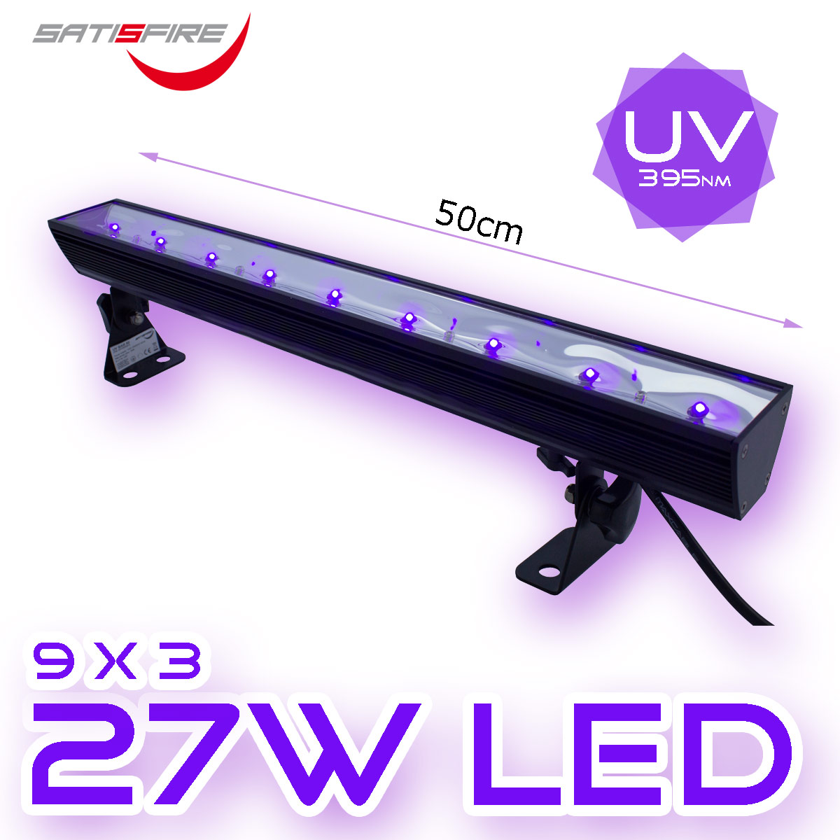 UV50LED BAR - 9x3W Schwarzlicht Bar - Metallgehäuse schwenkbar - SATISFIRE UV50LED BAR - 9x3W Schwarzlicht Bar - Metallgehäuse schwenkbar - SATISFIRE