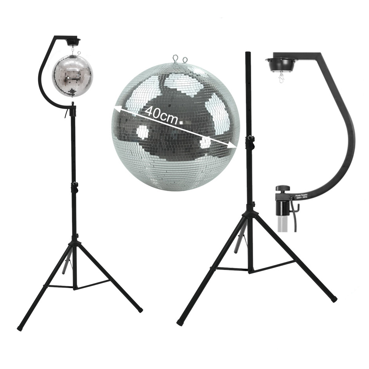 Spiegelkugel SET 40cm PROFI Kugel mit schwarzer Stativhalterung - inkl. Motor Spiegelkugel SET 40cm PROFI Kugel mit schwarzer Stativhalterung - inkl. Motor