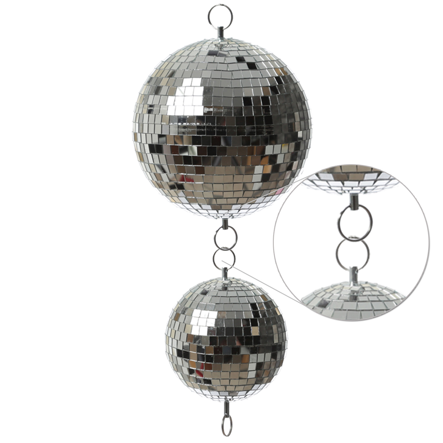 Spiegelkugel 20cm - silber - Discokugel Echtglas - 10x10mm Spiegel - PROMO - Metallöse oben + Unten Spiegelkugel 20cm - silber - Discokugel Echtglas - 10x10mm Spiegel - PROMO - Metallöse oben + Unten