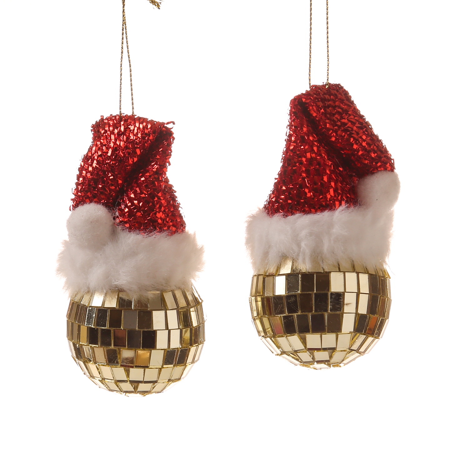 Weihnachtsbaumschmuck DISCOKUGEL mit Nikolausmütze - Kunststoff - inkl. Aufhänger - gold - 2er Set Weihnachtsbaumschmuck DISCOKUGEL mit Nikolausmütze - Kunststoff - inkl. Aufhänger - gold - 2er Set