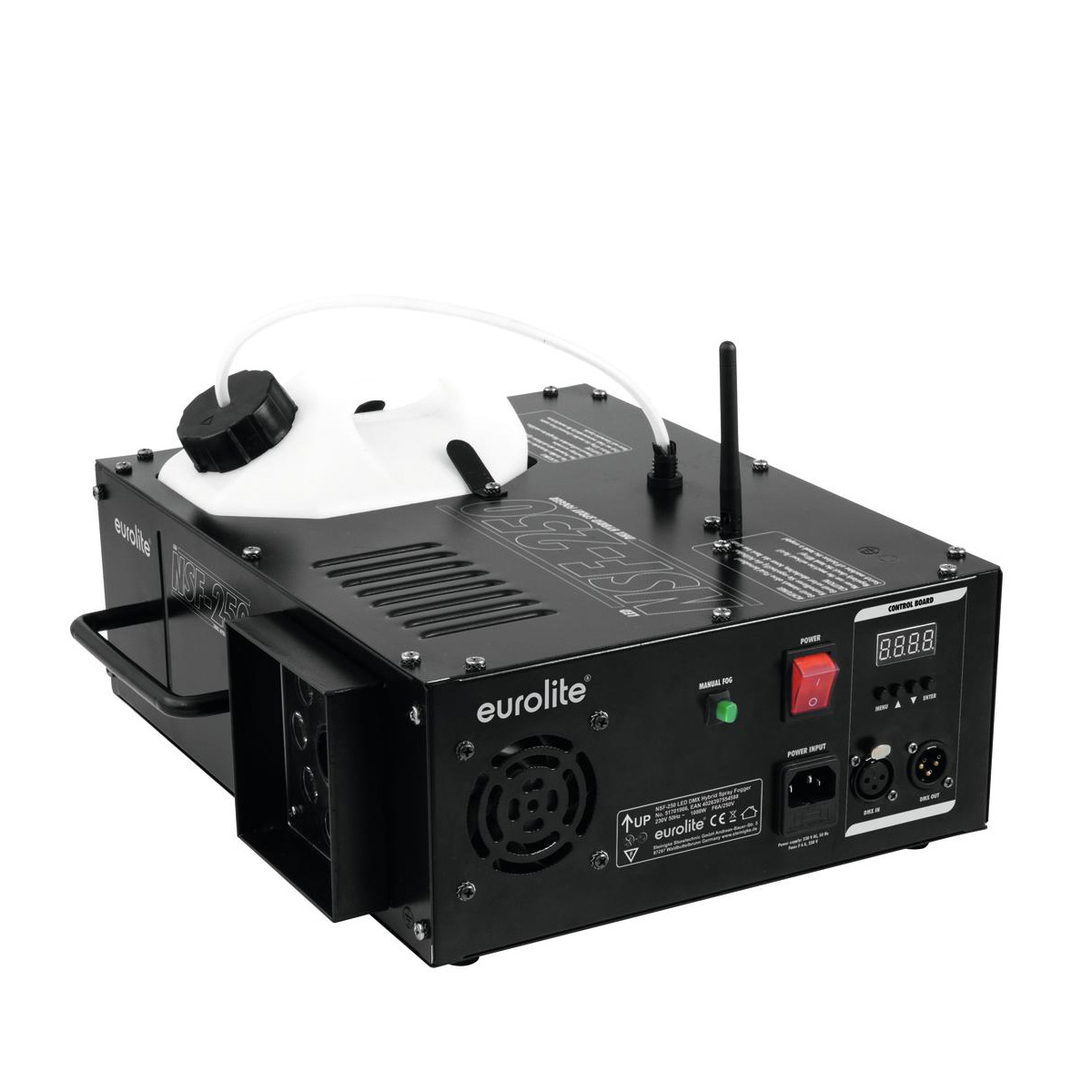 NSF-250 LED DMX Hybrid Spray Fogger - Vertikale/Horizontale Nebelmaschine mit LED Spot