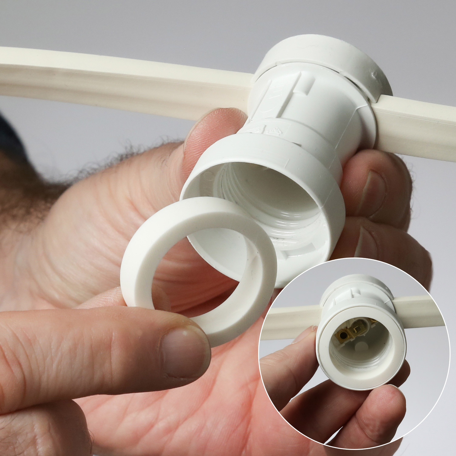 Illu-/Partylichterkette 30m - Außenlichterkette weiß - Made in Germany - 30 x bunte LED Kugellampen Illu-/Partylichterkette 30m - Außenlichterkette weiß - Made in Germany - 30 x bunte LED Kugellampen