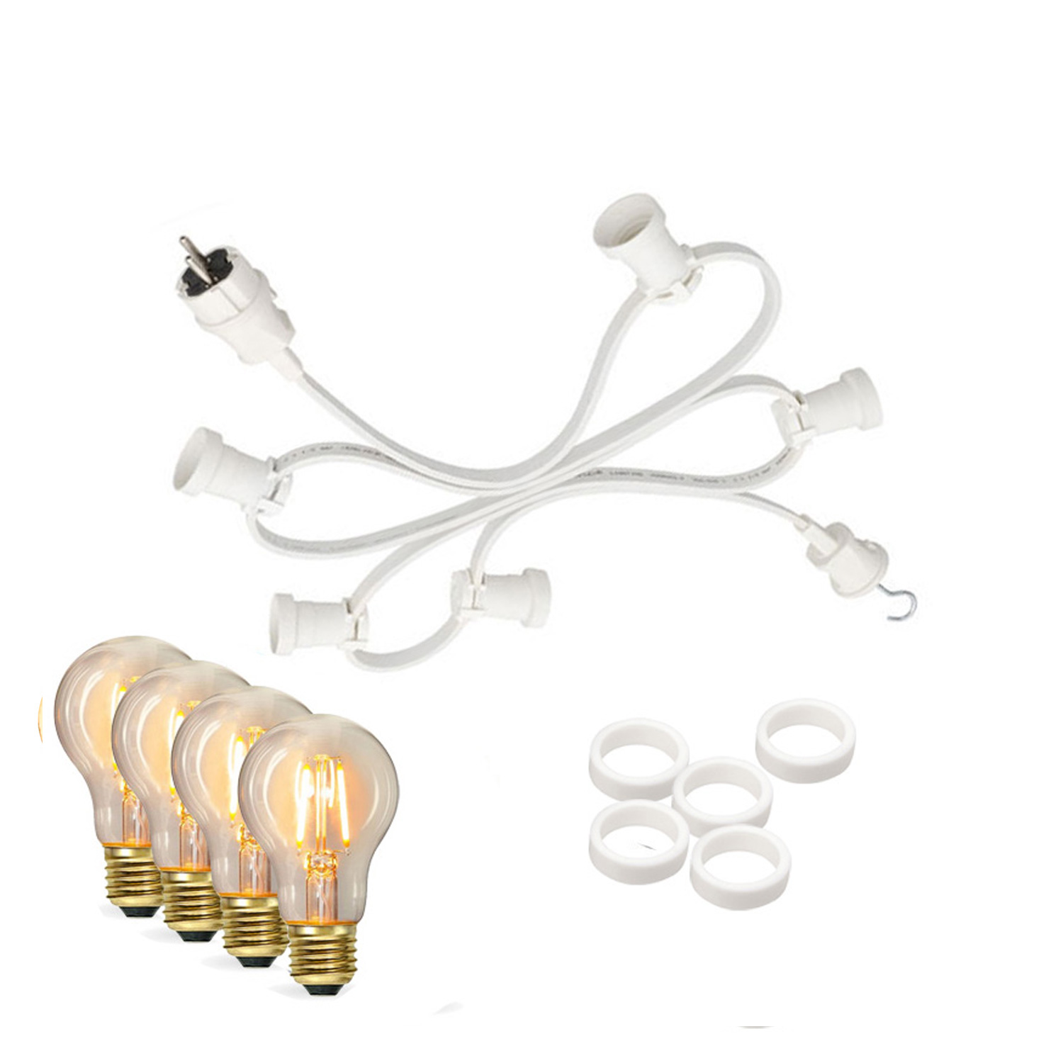 Illu-/Partylichterkette 10m - Außenlichterkette weiß - Made in Germany- 10 Edison LED Filamentlampen Illu-/Partylichterkette 10m - Außenlichterkette weiß - Made in Germany- 10 Edison LED Filamentlampen