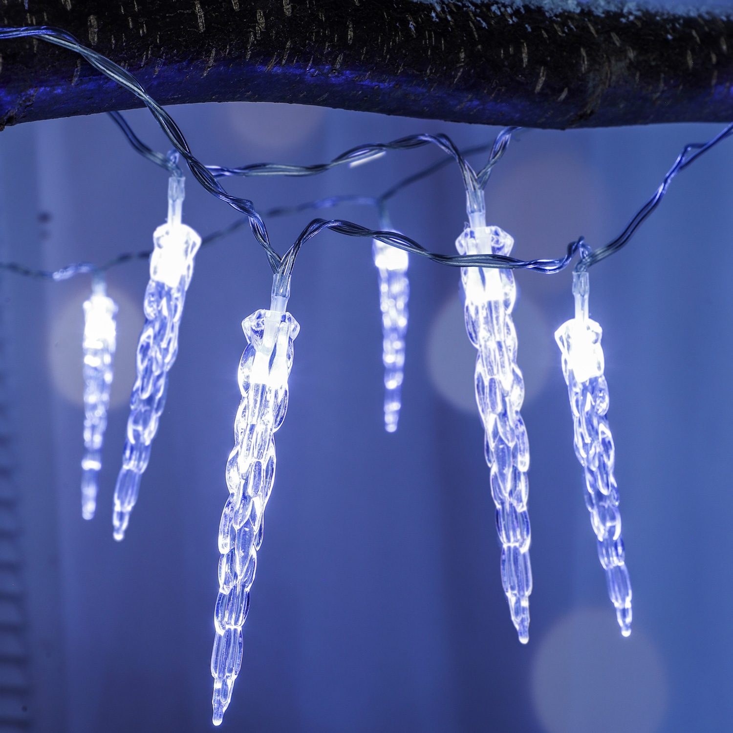 LED Eiszapfen-Lichterkette - Weihnachtsdeko - 20 kaltweiße LED - Timer - Batterie - transparent