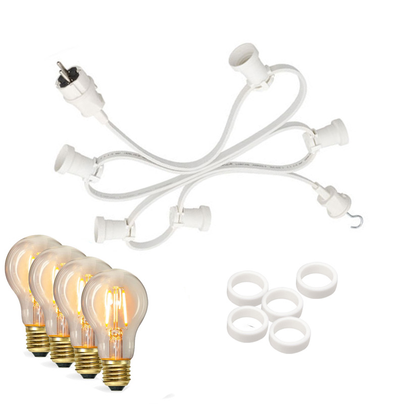 Illu-/Partylichterkette 5m | Außenlichterkette weiß | Made in Germany | 10 Edison LED Filamentlampen