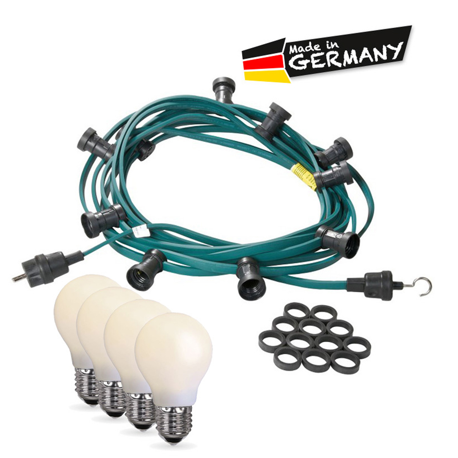 Illu-/Partylichterkette 5m - Außenlichterkette grün - Made in Germany - 10 opale LED Tropfenlampen Illu-/Partylichterkette 5m - Außenlichterkette grün - Made in Germany - 10 opale LED Tropfenlampen