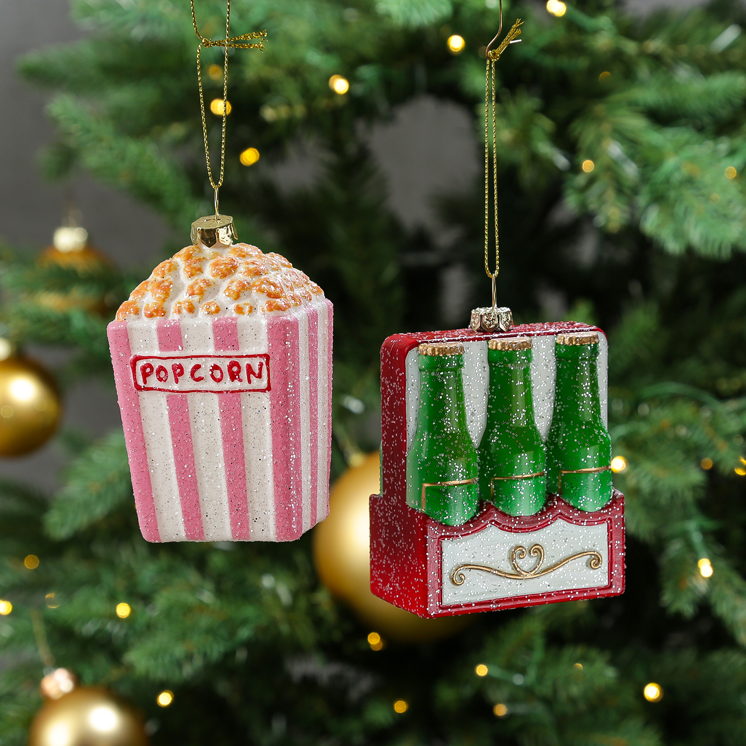 Weihnachtsbaumschmuck Popcorn Tüte - lustiger Christbaumschmuck - bruchfest - H: 10cm - rosa, weiß