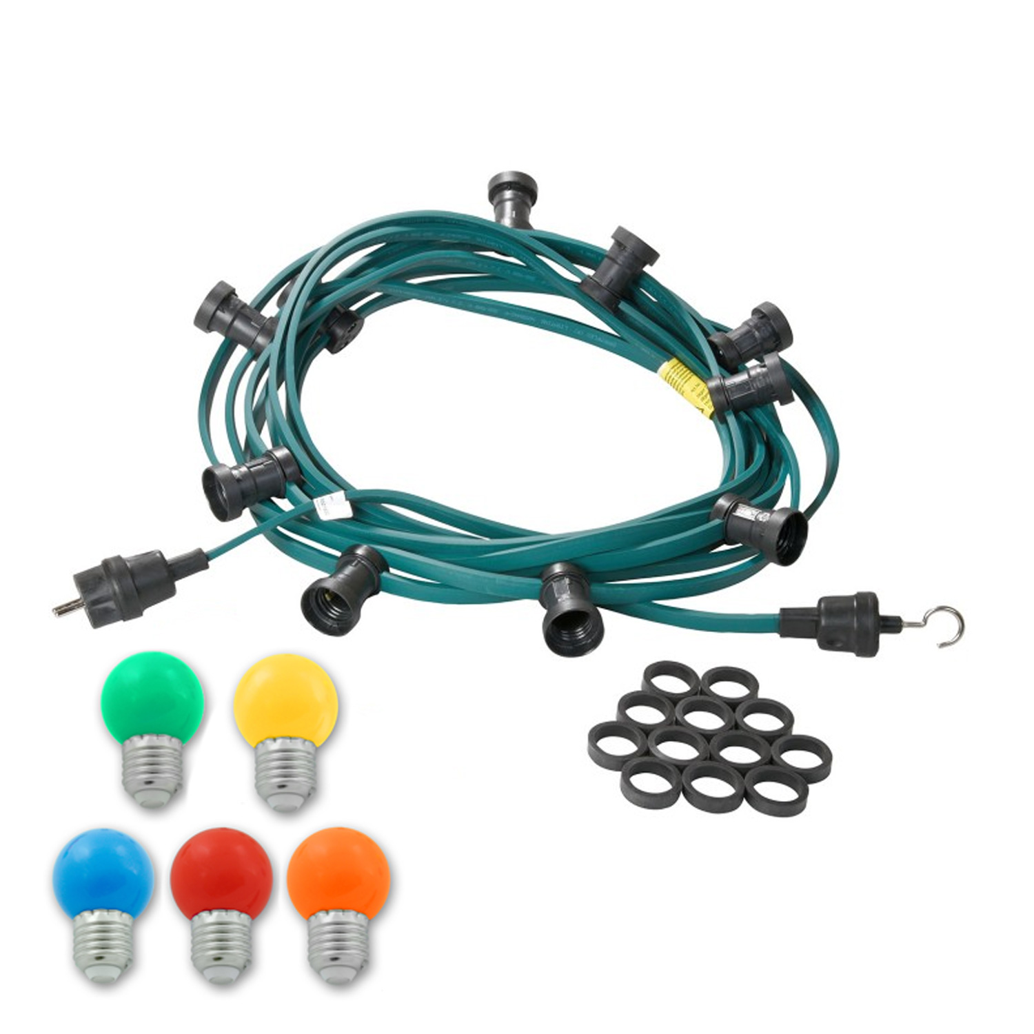 Illu-/Partylichterkette | E27-Fassungen | Made in Germany | mit farbigen, matten LED-Lampen | 5m | 5x E27-Fassungen Illu-/Partylichterkette | E27-Fassungen | Made in Germany | mit farbigen, matten LED-Lampen | 5m | 5x E27-Fassungen