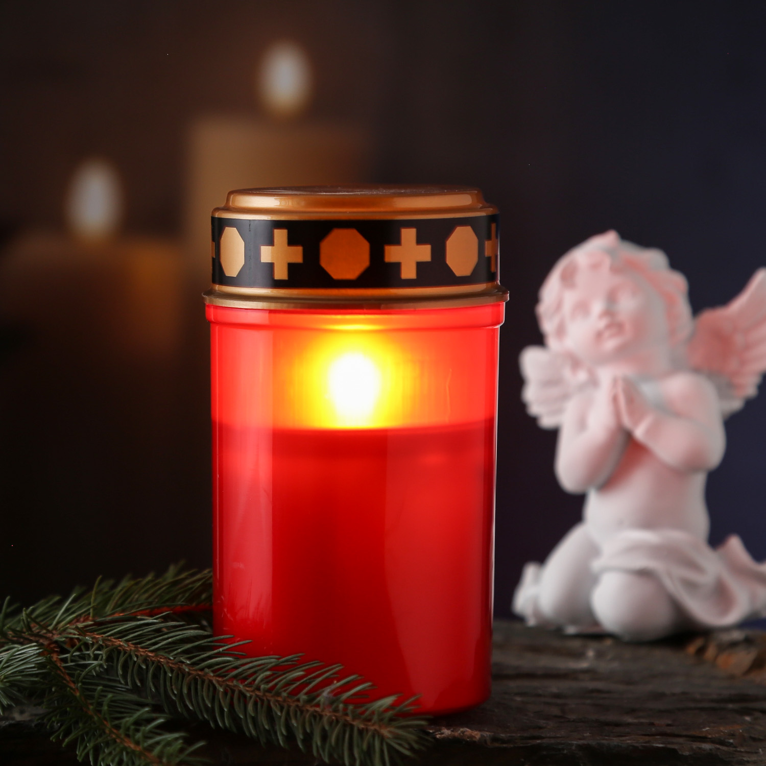 LED Grablicht - Grabkerze - gelb flackernde Flamme - H. 12,5cm - für Außen - rot mit Deckel LED Grablicht - Grabkerze - gelb flackernde Flamme - H. 12,5cm - für Außen - rot mit Deckel