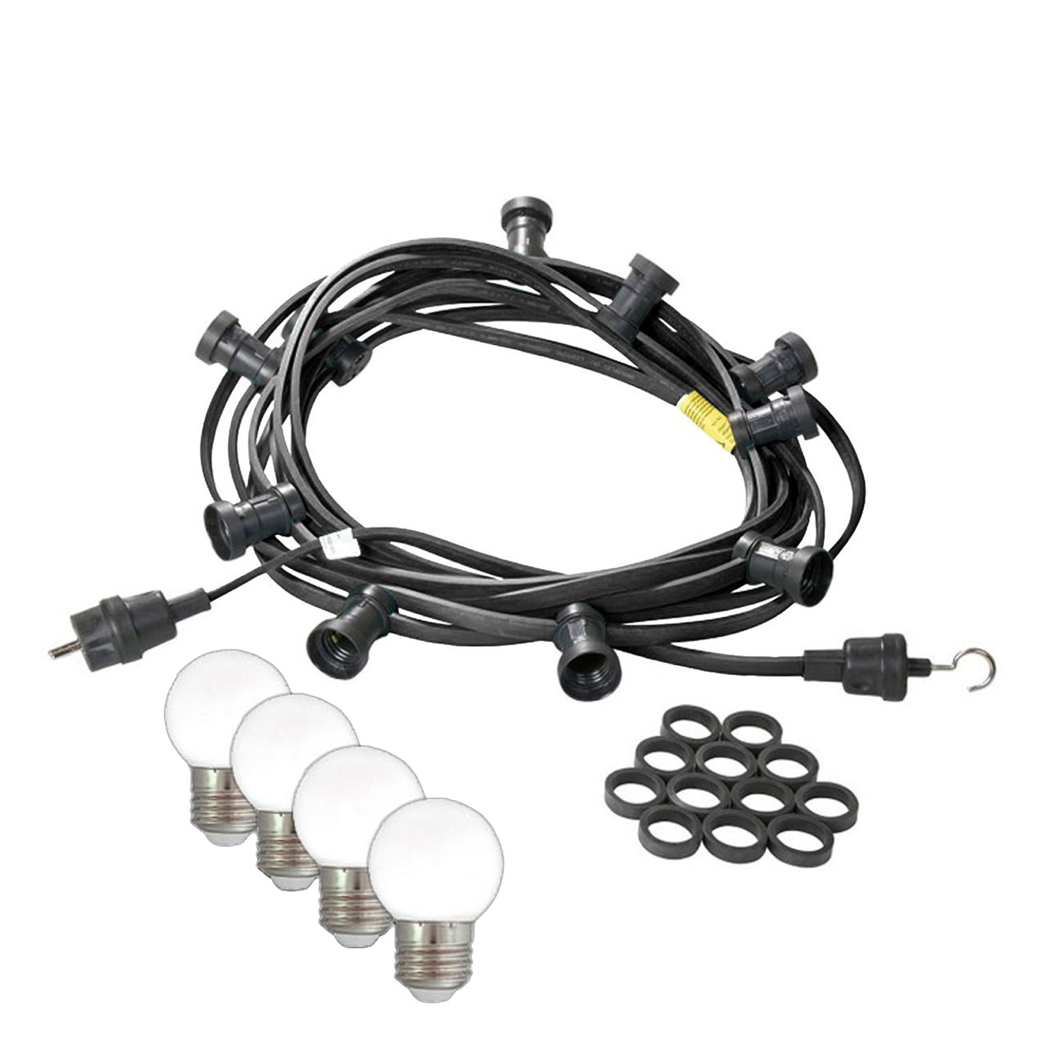 Illu-/Partylichterkette 10m - Außenlichterkette schwarz - Made in Germany- 20 kaltweiße LED Kugellampen Illu-/Partylichterkette 10m - Außenlichterkette schwarz - Made in Germany- 20 kaltweiße LED Kugellampen