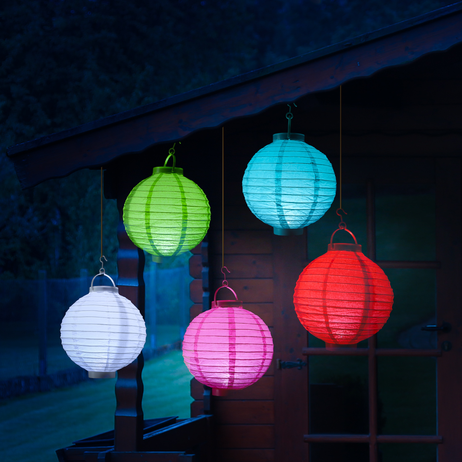 LED Lampion FESTIVAL - kaltweiße LED - D: 20cm - Montagehaken - grün