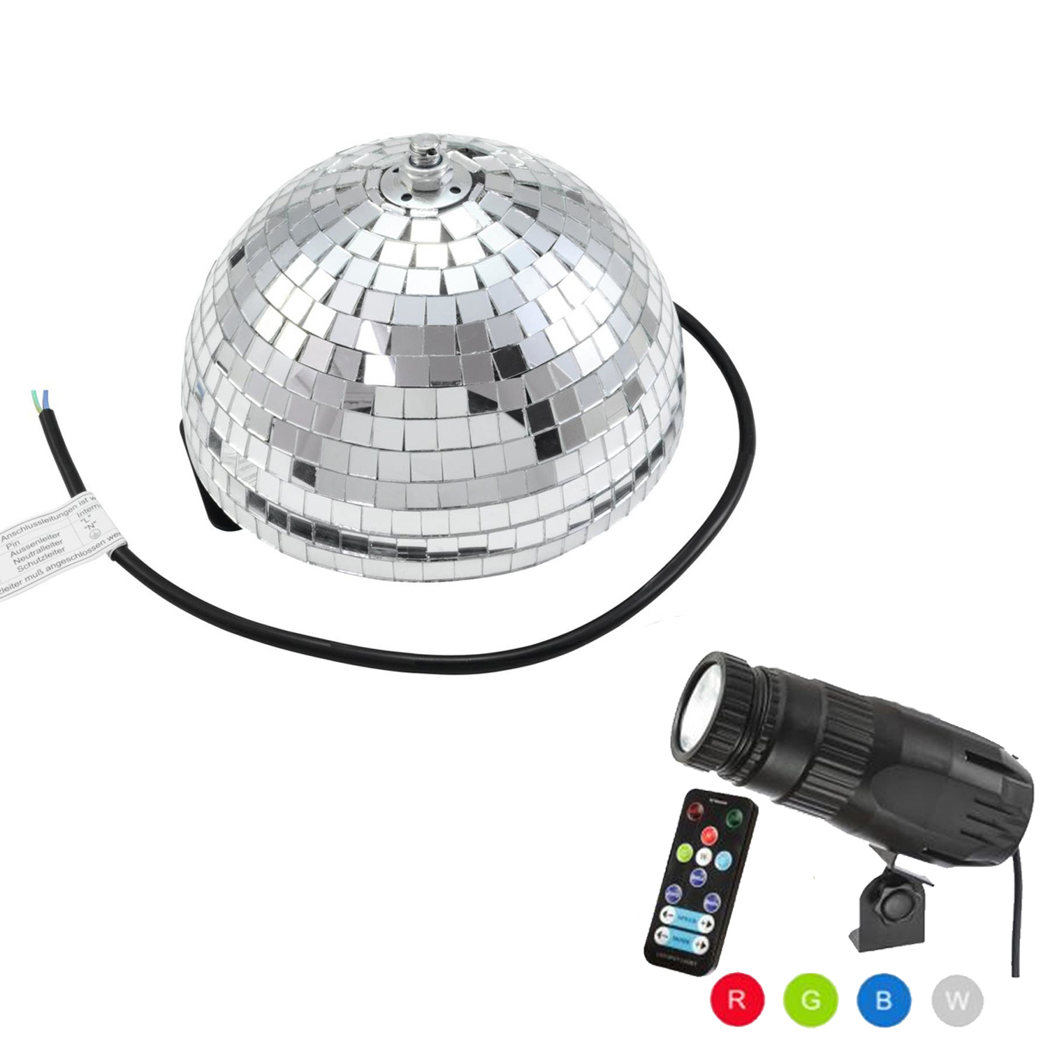 Spiegelkugel Komplettset - Discokugel, Motor, Pinspot, Montagematerial für Diskokugel - Mirrorball Set - Partyset Spiegelkugel Komplettset - Discokugel, Motor, Pinspot, Montagematerial für Diskokugel - Mirrorball Set - Partyset