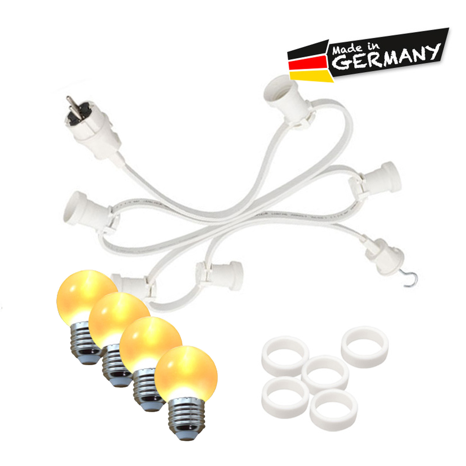 Illu-/Partylichterkette 5m - Außenlichterkette - Made in Germany - 5 x ultra-warmweiße LED Kugeln Illu-/Partylichterkette 5m - Außenlichterkette - Made in Germany - 5 x ultra-warmweiße LED Kugeln